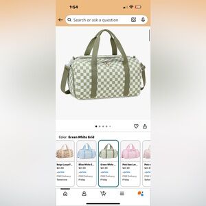 NWT Dark Green Checkered Weekender Duffel Bag | Travel Gym Carry On